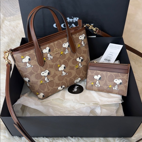 Coach Handbags - Authentic Coach X Peanuts Snoopy City Mini Tote Bag & Skinny ID Case Wallet Set